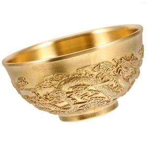 Bowls Home Decor Lucky Double Dragon Bowl Tabletop Decoration Brass Alluvial Gold Treasure Wealth Basin Office