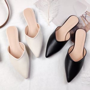 Flats 2023 Summer New Fashion Shoppers Outdoor Slippers Edição coreana feminina Ponto de couro