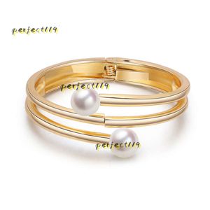 Bangle Designer Armband Populära smycken minimalistiska armband flera lager linjer lindade runt ett dubbelhuvud med pärlarmband med ett öppet guldpläterat armband