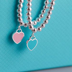 AA дизайнерский браслет-подвеска TifanT Love Fashion Blue Heart S925 Браслет из стерлингового серебра эмалью любовь синий Будда бусины 1P7R