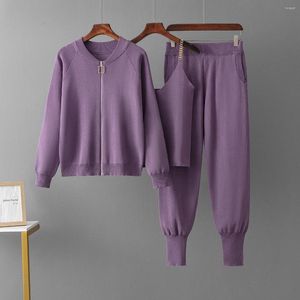 Women's Two Piece Pants Zipper 3 Spring Autumn Women Cardigan Tracksuits Fashion Knitted Jumpers Trousers Pant Set Ladies Casual Tank Top