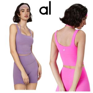 AL Racerback Yoga Tank Tops Lu Women Fiess Sleeveless Summer Breathable Cami Sports Shirts Slim Running Gym Crop Vest Built in Bra Top