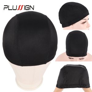 Hairnets Plussign 12 Pcs/Lot Wholesale Spandex Dome Cap For Wig Making Elastic Mesh Hairnets Weaving Cap Average Size Strech Snood Nylon