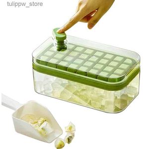 Ferramentas de sorvete Bandeja de cubos de gelo com caixa de armazenamento Pressione um botão Quick Ice Cube Maker Mold Gadget para cozinha Uísque Cocktail Chá Bebidas de café L240319