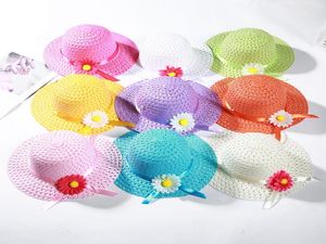 Children sunhat visor baby girl floral ribbon straw hat kids summer beach hats flower sun hats8645825