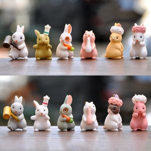 12pcs/set cute garland bunny pvc animal doll 3d miniature rabbit figurine car decoration small ornaments