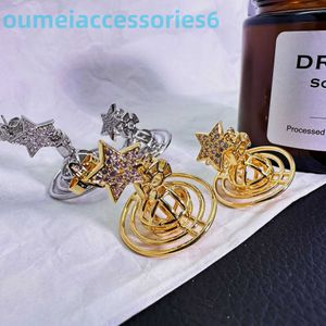Branddesigner Western Empress Dowagerearring Stud Xis Saturn Temperament Hollowed Out Female Metallic Planet Earrings Light and Feel