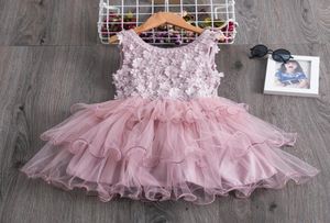 INS Summer Toddler Girls Lace Cake Dress Kids Sleeveless Floral Mesh Wedding Dresses Children Clothing For Baby Girls 3 to 8 Years2542982