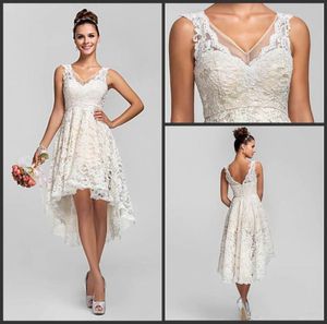 Selling High Low Junior Bridesmaids Dresses Cheap 2019 V Neck Short Knee Length Lace Formal Occasion Dress For Wedding Party3979856