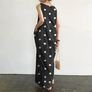 Casual Dresses Lightweight Dot Print Dress Summer Maxi With O Neck Big Pockets For Women Plus Size Soft Ankle Length Beachwear