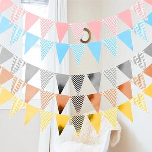 Party Decoration Golden Pennant Waving Flag Birthday Decorations Gold Silver Powder And Blue Triangle Banners