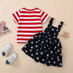 Set di abbigliamento per bambini 4 luglio Girl Girl T-shirt a maniche corte top bandiera americana STAS Stripe tuttimila abito da sospensione