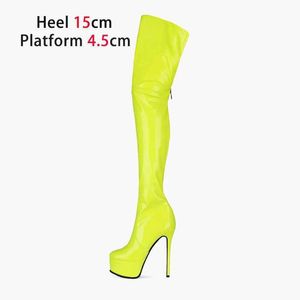Dress Shoes 2022 Autumn And Winter New Candy Colored High Heels Waterproof Platform Over-the-Knee Long Boots Back Zipper Womens Pumps H240321CMH0
