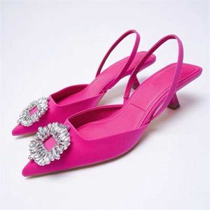 Nuove donne scarpe a spillo estate strass fibbia a punta Baotou sandali con tacco sottile tacco alto donna singola 240228
