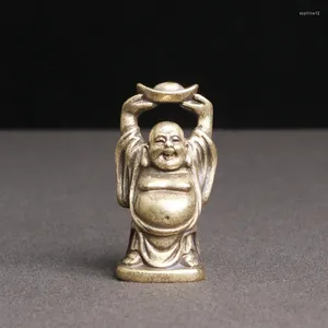 Dekorativa figurer Retro mässing Maitreya Buddha Ingot Desktop Ornaments rikedom feng shui antik brons heminredningar tillbehör