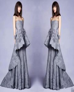 Elegant New 2020 Collection Long Grey Evening Gowns With 3d Floral Embellishments Lace Strapless Neckline Pageant Party Dress Gown1078328