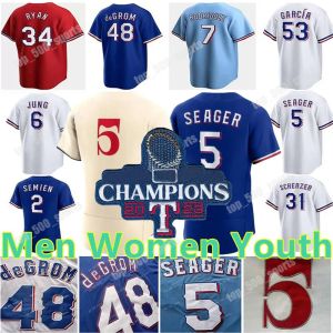 2024 Custom Adolis Garcia Max Scherzer Corey Seager Josh Jung Evan Carter Jacob deGrom Trikot Marcus Semien Josh Smith Adolis Garcia Nolan Ryan Jon Gray Frauen Jugend