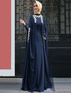 Generous Long Sleeves Arabic Muslim Evening Dresses Applique Zipper Back Abaya Vestidos Moroccan Kaftan Formal Party Gowns with Hi5072297