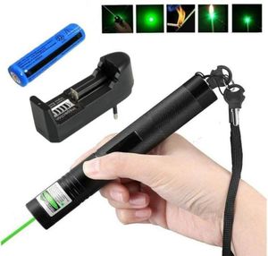 Ficklampor facklor Green Laser Pointer Pen 532nm Justerbart fokus 18650 Uppladdningsbart batteri med Storbritanniens adapter3634116