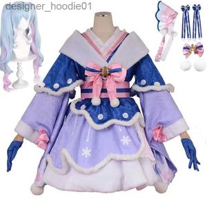 cosplay Anime Costumes 2023 Snow Miku Role Play Wig Lolita Cute Dress Hat Headwear Wig Anime Miku Christmas Winter Snow Set Miku DressC24320