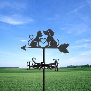 1 Pc Dogs and Cats Weathervane Silhouette Art Black Metal Wind Vanes Outdoors Decorations Garden For Roof Yard Building 240314