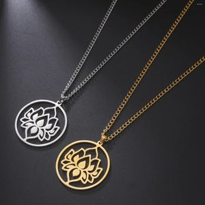 Pendant Necklaces LIKGREAT Lotus Flower Yoga Necklace Stainless Steel Women Jewelry Buddhism Enlightenment Yogi Charm Spiritual Amulet