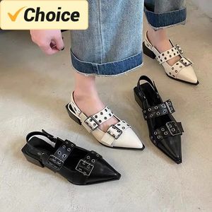 Mulheres plana com sapatos designer de luxo fivela moda senhoras apartamentos estilingue apontou toe casual sandálias femininas mules 240318