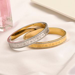 18k Gold Stainless Steel Letter Bangles Designer Bangle inlay Crystal Rhinestone Bracelet Men Womens Brand Jewelry Inlay Crystal Wristband Cuff Loves Gifts