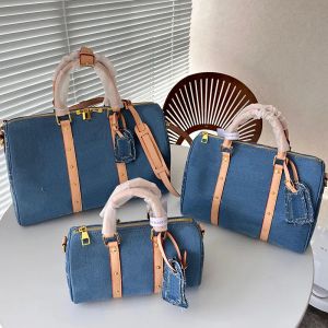 Borsa tote firmata Borsa a cuscino in denim Borse a tracolla Borsa da viaggio per il fine settimana Borsa a tracolla classica con lettera a fiori antichi Manico in pelle Borsa per la spesa con tracolla lunga rimovibile