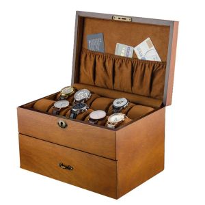 Case Watch Box Wood 20 Grids a doppio strato Willow retrò custodia in legno Scatole vintage Organizzatore di stoccaggio con cassetto per uomini Gioielli da donna