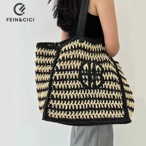 Raffia Crochet Bucket straw tote bag women handmade large capacity summer beach woven handbag khaki natrual 240307