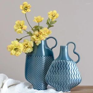Vaser medeltida sprucken glasyr keramisk vas retro porslin prydnader hem dekoration högblickande ins stil blommor arrangemang