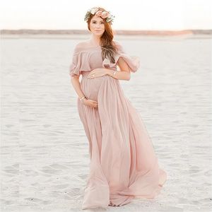 Pink Ruffles Maternity Dresses For Po Shoot Bohemian Chiffon Pregnant Women Pography Props Maxi Dress Premama Clothes 240318