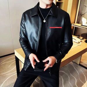 Large size fashionable men's leather jacket, designer loose fitting leather jacket for men's motorcycle wear, classic solid color outdoor assault suit casual jacket