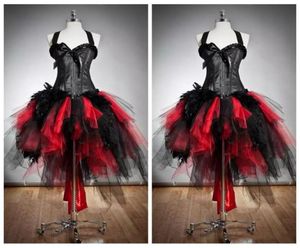 2022 HOLTER SLIM BALL GOWN 얇은징 고딕 양식의 빨간색과 검은 색 코르셋 댄스 파티 드레스 커스텀 크기 모피와 얇은 명주