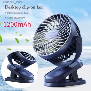 Electric Fans Mini car clip on fan 1200mAh USB mini desktop 360 degree rotating clip on fan silent and durable charging handheld fanY240320