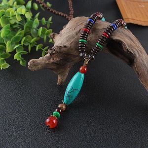 Anhänger Halsketten Vintage Nepal Lange Buddhistische Mala Holz Perlen Halskette Ethnische Böhmische Bourquoise Glück Schmuck Für Frauen Männer