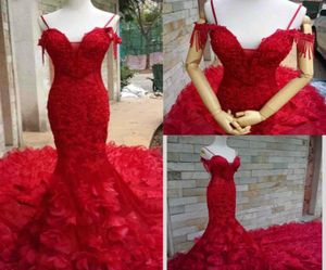 2019 Red Evening Dresses Spaghetti Lace Appliques Pearls Tassel Floral Flowers Gorgeous Prom Dress Custom Made Formal Party Gowns4476891