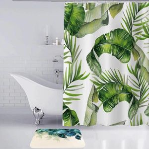 Shower Curtains Textured Curtain Elegant Quick-drying Plants Print With Hooks For Bathroom Decoration Waterproof Exquisite