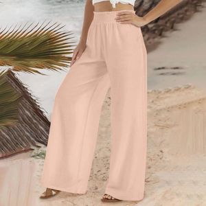 Women's Pants Women 2024 Spring Trendy Solid Color Elastic High Waist Trousers Casual Loose Wide Leg Slacks Pantelone