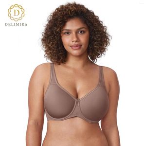 Bras DELIMIRA Women's T-Shirt Full Coverage Plus Size Seamless Padded Underwire Supportive Molded Smooth Bra D DD E F