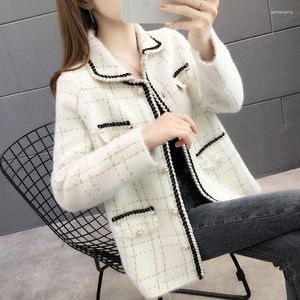 Women's Knits Coat Retro Sweater Jacket Spring Autumn Knitted Imitation Mink Velvet Coats Female Loose Cardigan Sweaters Outerwear