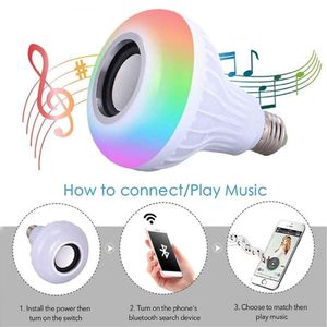 1PC E27 Smart Bluetooth Speaker RGB LED Bulb Light 12W Music player Dimmable Wireless Lamp with 24 Keys Remote Control Smart Electronics