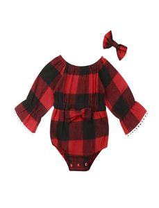 2PCS Newborn Baby Girls Clothes Plaid Bowknot Romper Jumpsuit Bodysuit Outfits1091144