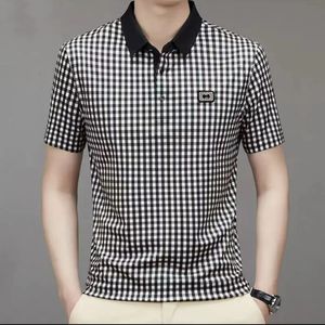 Verão masculino xadrez manga curta polo camisa koreon básico streetwear moda roupas masculinas negócios social casual solto topos 240312