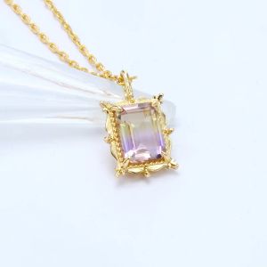 Pendants Lamoon Vintage Natural Ametrine Necklace for Women Amethyst Gemstone Pendant Sterling Sier Gold Plated Fine Jewelry Sni162