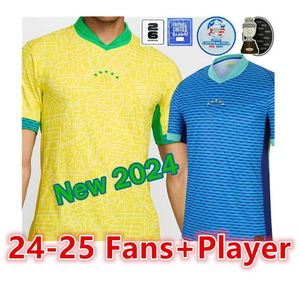 Camisa de futebol do Brasil 2024 Copa América Copa NEYMAR VINI JR Kids Kit Sets 25 Camisa de futebol da seleção brasileira 24/25 Home Away Player versão 4XL RODRYGO MARTINELLI66