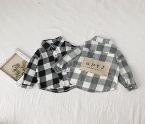 Autumn little boys fashion letters patch long sleeve plaid shirts Korean style cotton casual shirt 05Y Y2007046916650