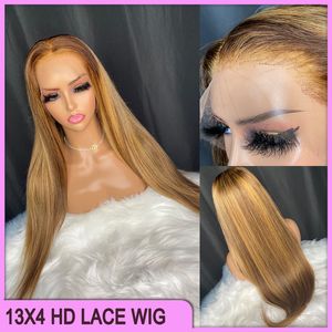 Großhandel malaysische peruanische brasilianische P4/27 gerade 13 x 4 HD Lace Frontal Perücke 100 % rohes reines Remy-Echthaar