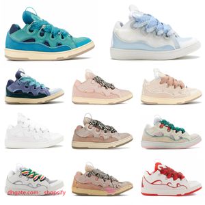 Designer Lanvinss läder trottoarkant sneakers lyxklänningskor för män kvinnor extraordinär vitrosa sneaker kalvskinn gummi nappa plattformsula tennis casual skor